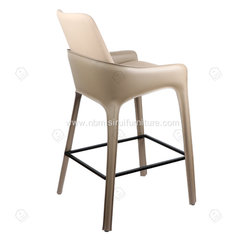 Saddle leather and cotton linen bar stool